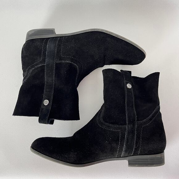 Frye & Co Sarah Shortie Ankle Bootie Boot Black Suede - Picture 7 of 10